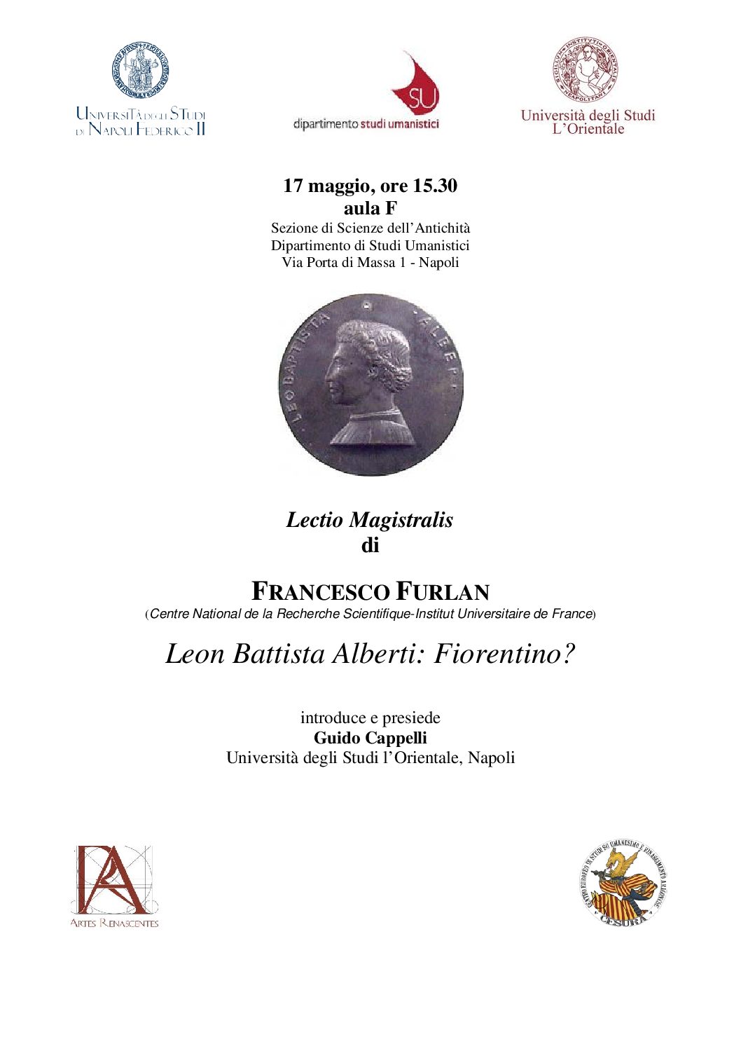 Seminario - Conference: Francesco Furlan (Centre National de la Recherche Scientifique-Institut Universitaire de France), Leon Battista Alberti: Fiorentino?