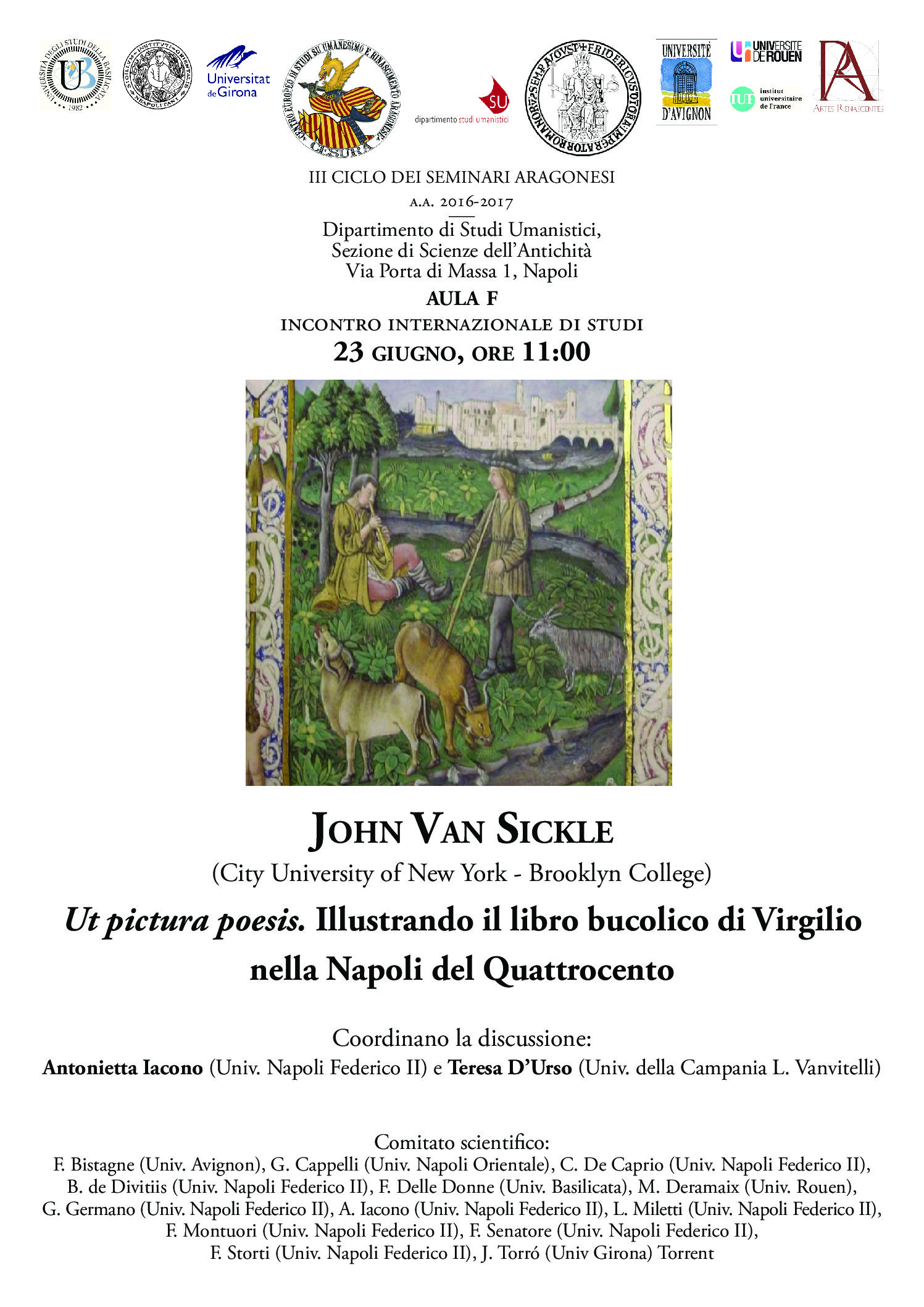 Seminario-Conference: JOHN VAN SICKLE (City University of New York - Brooklyn College), Ut pictura poesis. Illustrando il libro bucolico di Virgilio nella Napoli del Quattrocento